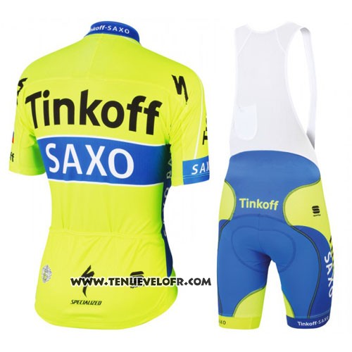 2016 Maillot Ciclismo Tinkoff Saxo Bank Jaune et Bleu Manches Courtes et Cuissard